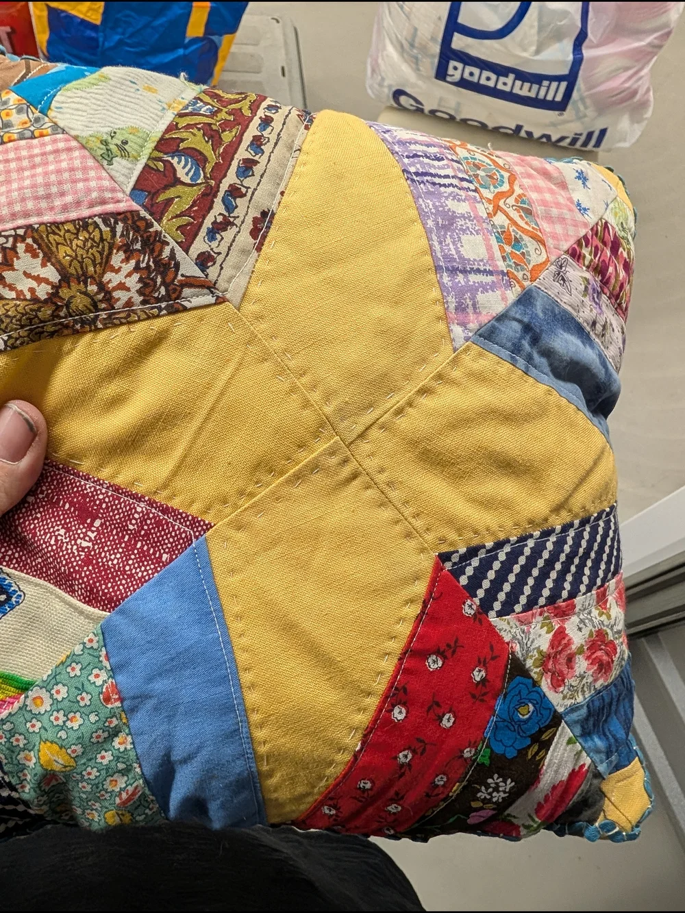 Handmade Yellow Star Patchwork Throw Pillow - Home Accents